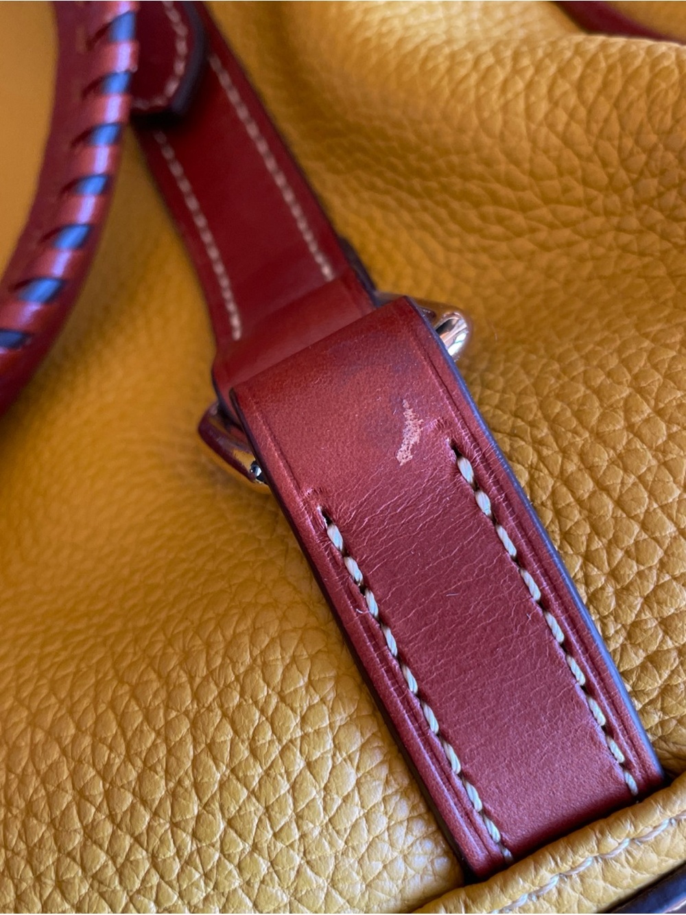 Dooney & Bourke Mustard Yellow Pebbled Leather Satchel with Brown Trim - Picture 7 of 7